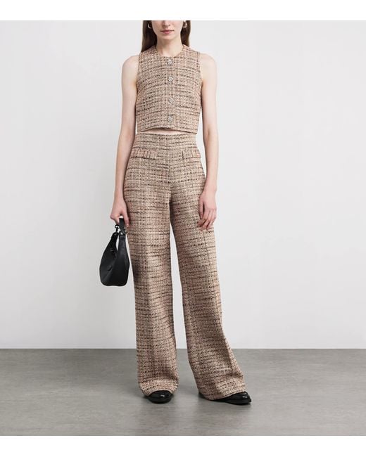 Sandro Natural Tweed Wide-Leg Trousers