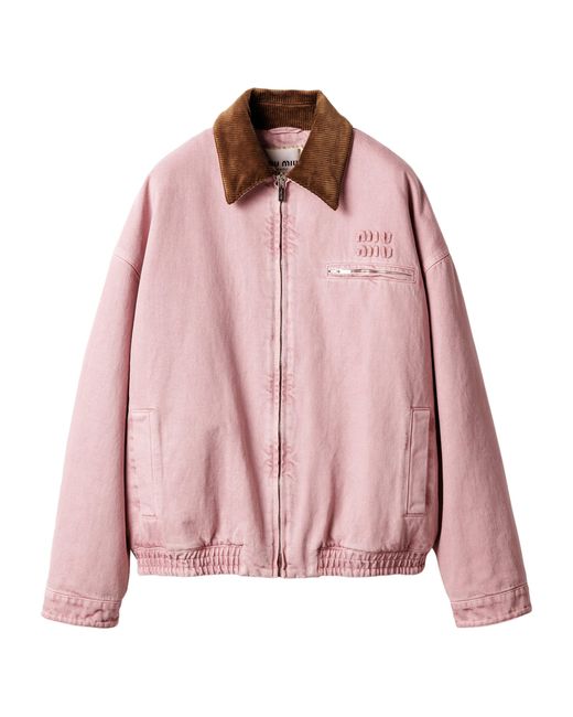 Miu Miu Pink Logo Padded Denim Jacket