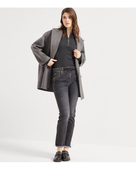 Brunello Cucinelli Black Virgin Wool-Cashmere Rib-Knit Sweater