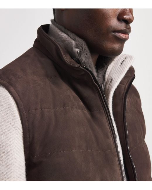 Corneliani Brown Reversible Suede Padded Gilet for men