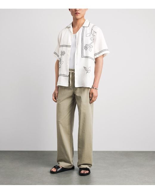 Wax London White Linen Embroidered Didcot Shirt for men