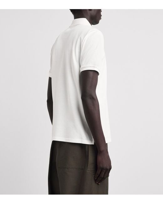 Moncler White Cotton Tri-Logo Patch Polo Shirt for men