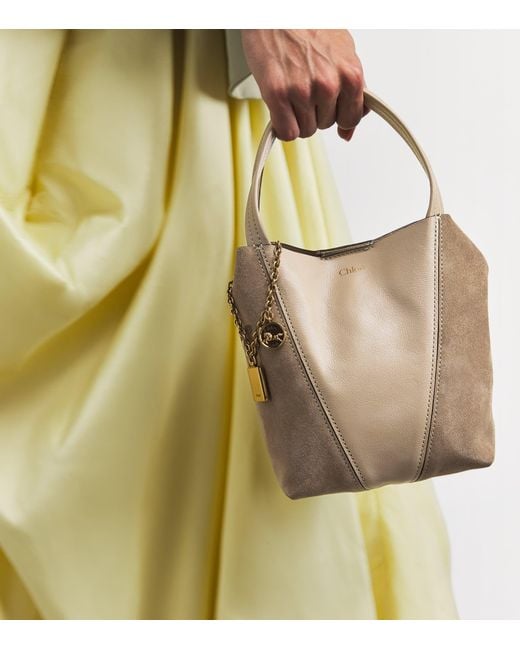 Chloé Natural Small Leather-Suede Spin Tote Bag