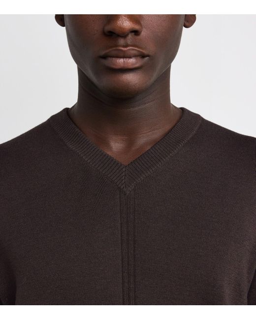 Lemaire Black Merino Wool-Blend V-Neck Sweater for men