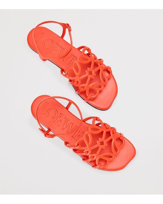 Loewe Red X Paula's Ibiza Leather Petal Anagram Sandals