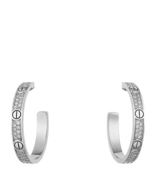 Cartier White And Diamond Love Hoop Earrings