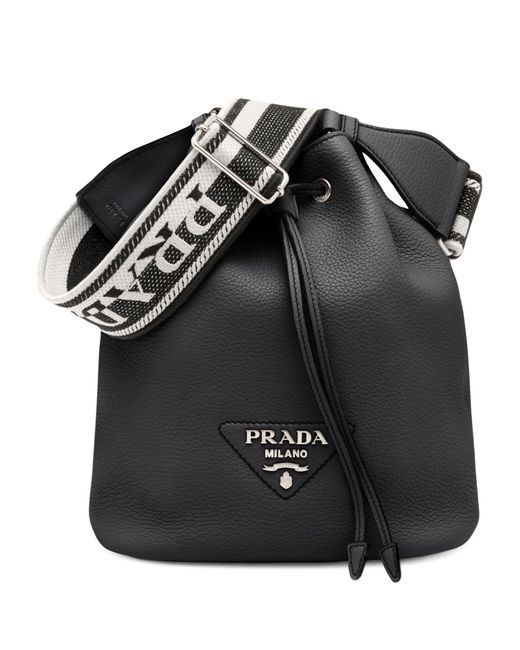 Prada Black Leather Logo Bucket Bag