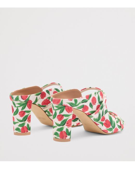Malone Souliers White Canvas Tulip Print Norah Heeled Sandals 70