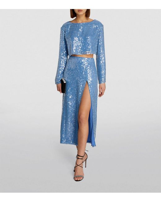 LAPOINTE Blue Sequinned Midi Skirt