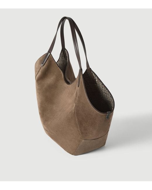 Brunello Cucinelli Brown Prince Of Wales Check-Lined Bc Duo Tote Bag