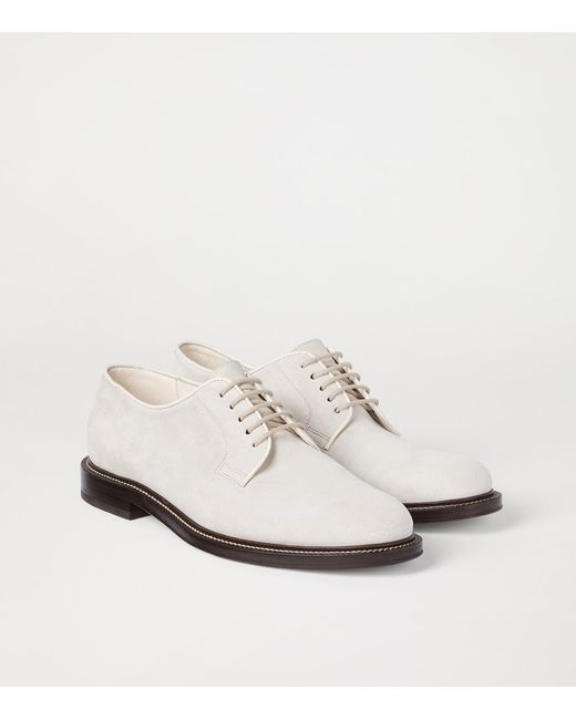 Brunello Cucinelli White Suede Derby Shoes for men
