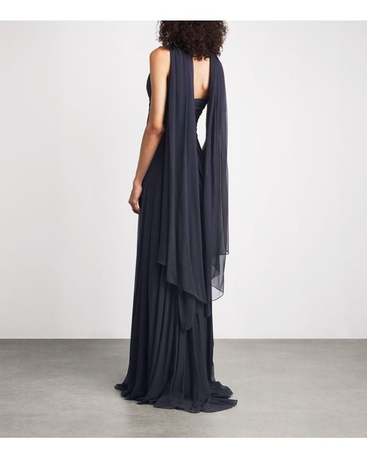 Monique Lhuillier Blue Silk Chiffon Tie-Detail Gown