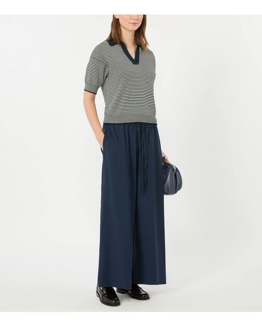 Weekend by Maxmara Blue Cotton Stripe Short-Sleeve Sweater