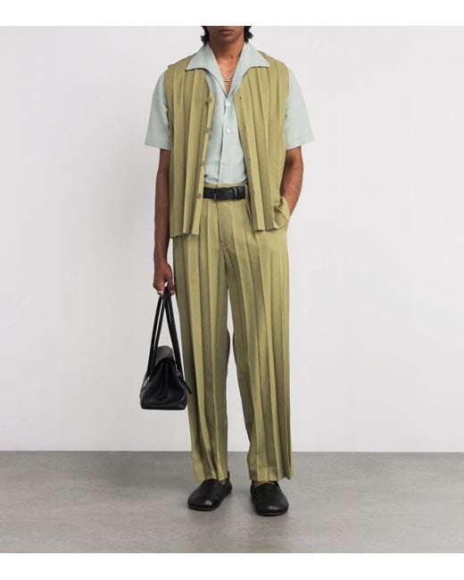 Homme Plissé Issey Miyake Green Pleated Edge Ensemble Trousers for men