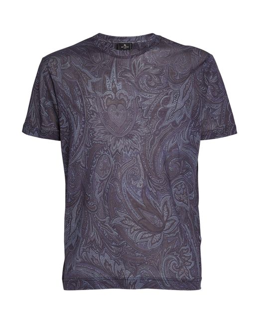 Etro Blue Cotton Paisley T-shirt for men