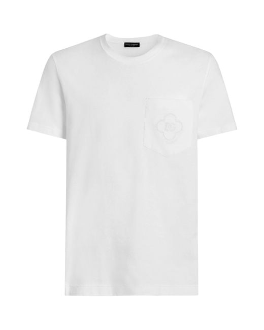 Dolce & Gabbana White Embroidered-Logo T-Shirt for men
