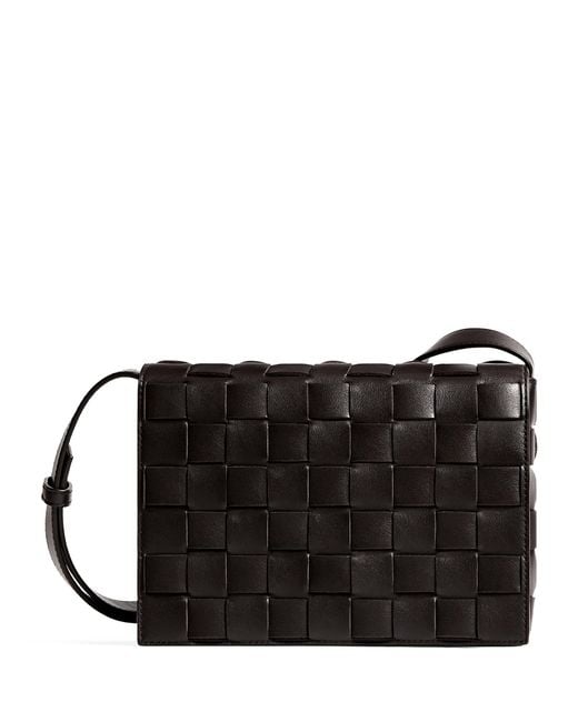 Bottega Veneta Black Leather Intrecciato Messenger Bag for men