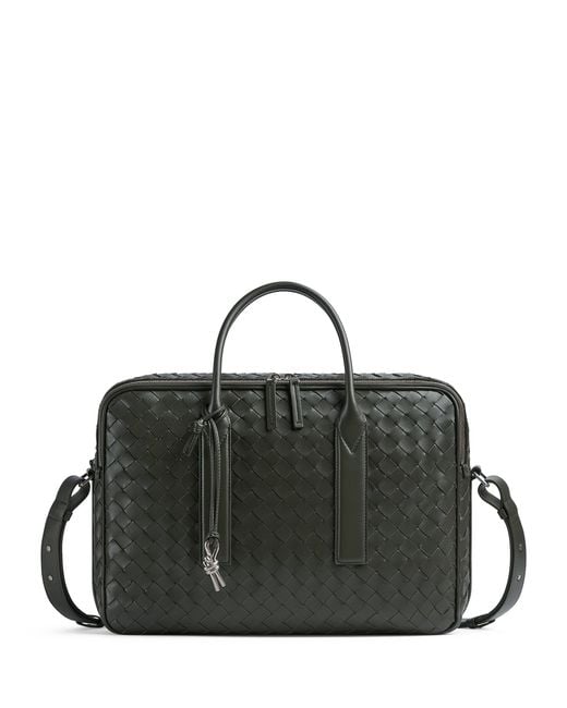 Bottega Veneta Black Leather Intrecciato Getaway Briefcase for men