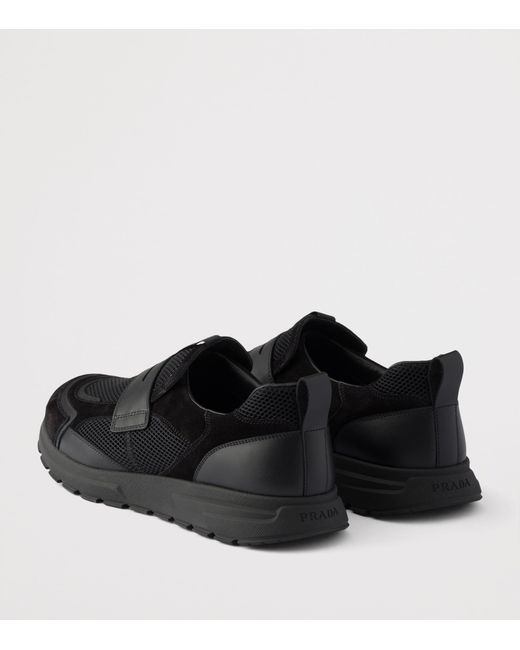 Prada Black Leather-Mesh Sneakers for men