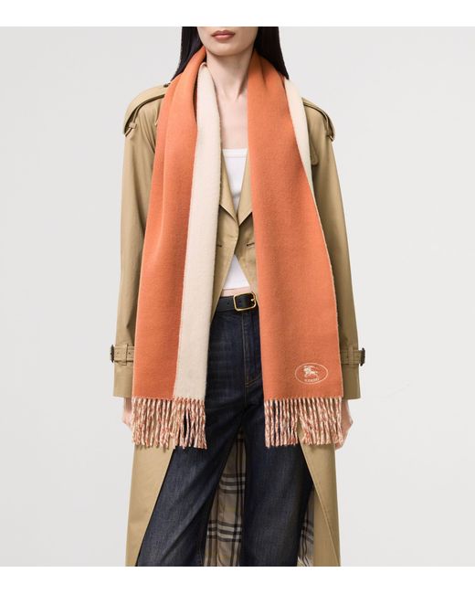 Burberry Orange Cashmere Reversible Knight Scarf