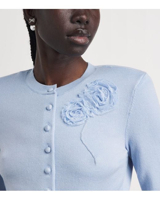 Self-Portrait Blue Lace-Embroidered Cardigan