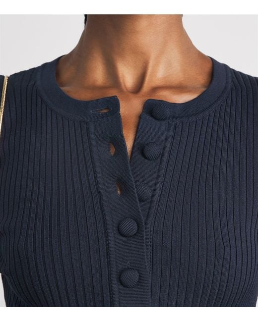 Sandro Blue Rib-Knit Short-Sleeve Sweater
