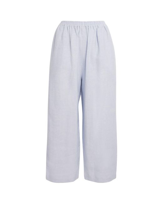 Eskandar Blue Linen Cropped Japanese Trousers