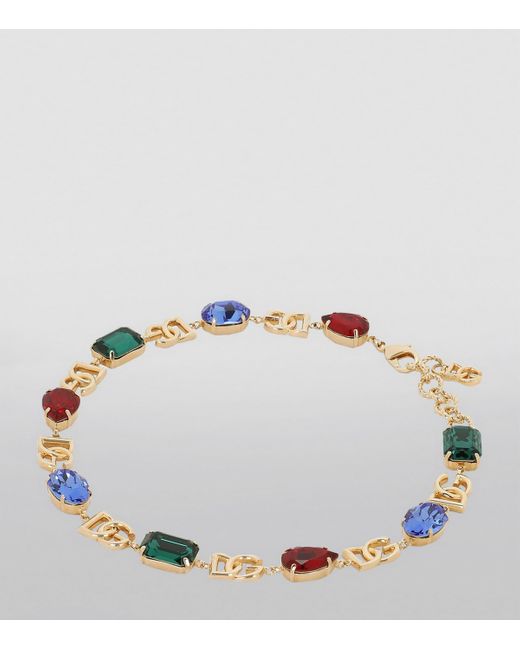 Dolce & Gabbana Metallic Rhinestone Logo Necklace