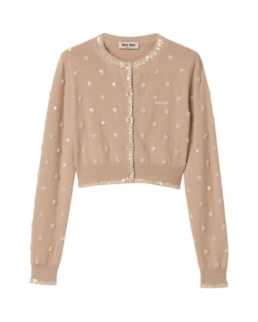 Miu Miu Natural Cashmere Embellished Cardigan