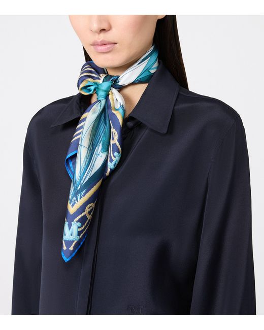 Max Mara Blue Silk Printed Scarf