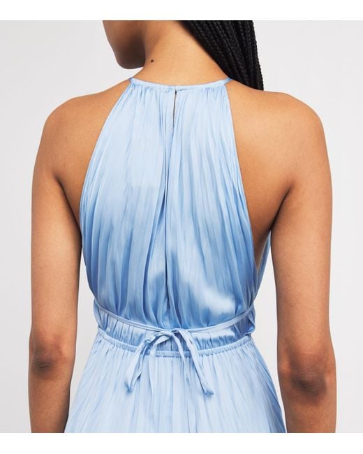 Maje Satin Pleated Midi Dress in Blue | Lyst Maje Satin Pleated Midi Dress in Blue | Lyst