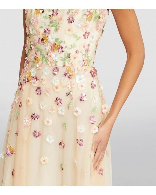Elie Saab Natural Tulle Embellished Midi Dress
