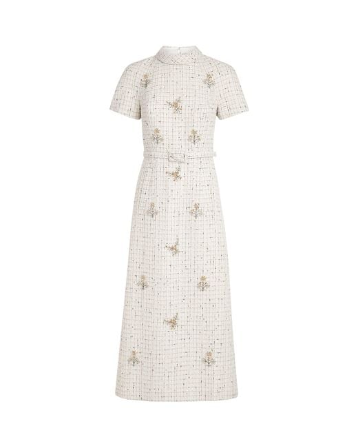 Huishan Zhang White Tweed Genevieve Midi Dress