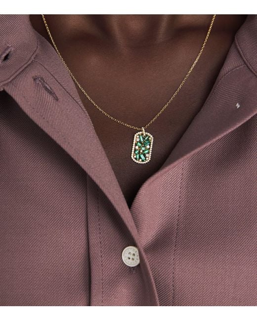 Suzanne Kalan Metallic Diamond And Emerald Medium Dog Tag Necklace