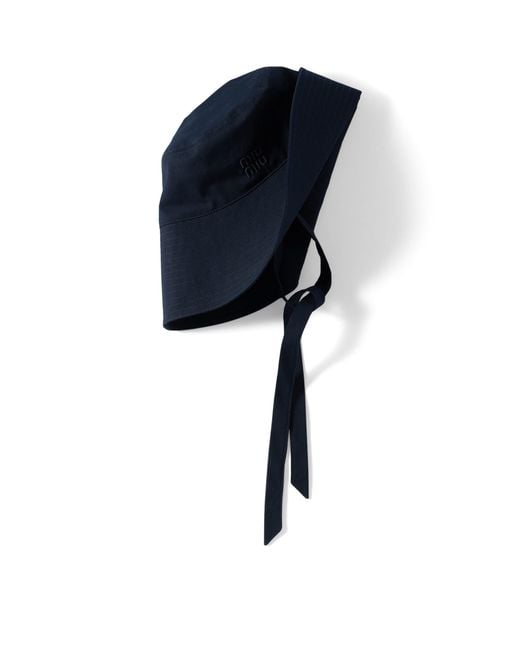 Miu Miu Blue Cotton Wide Brim Bucket Hat