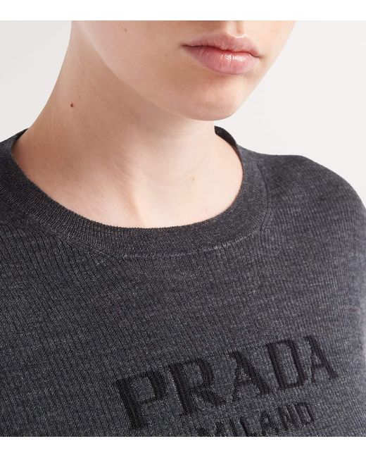 Prada Black Wool-Blend Superfine Logo Sweater
