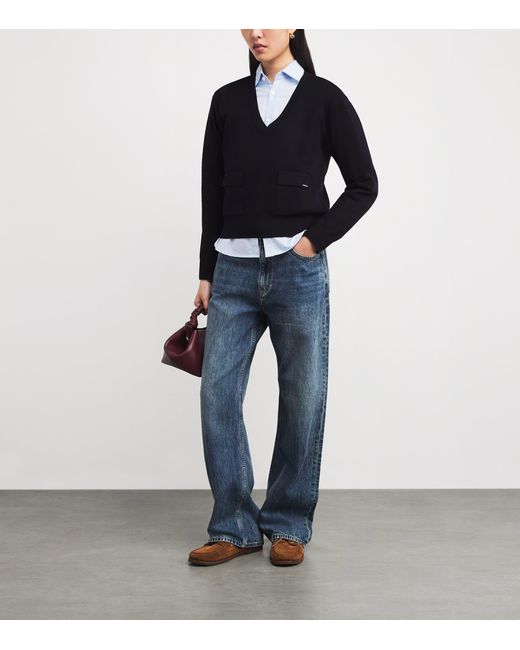 Sandro Black Wool V-Neck Sweater