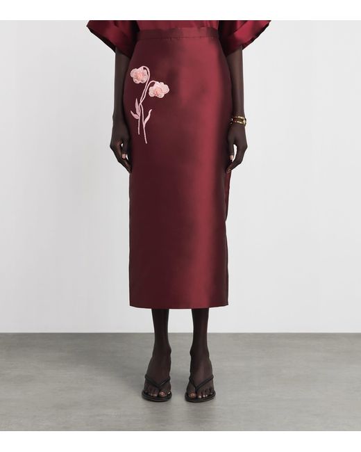 Erdem Mikado Embroidered Midi Skirt
