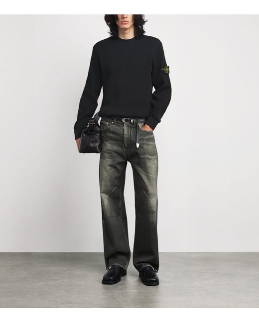 Stone Island Black Cotton Waffle-Knit Sweater for men