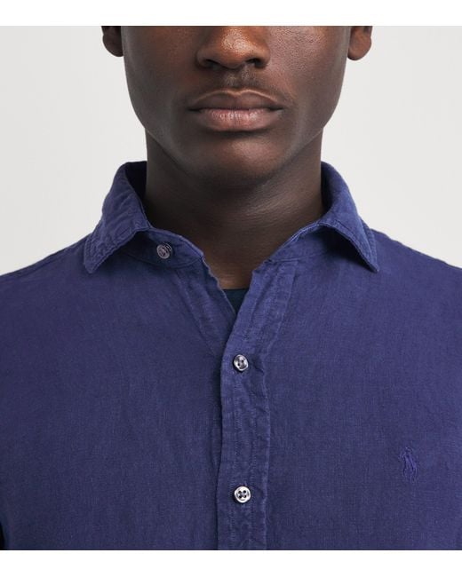 Polo Ralph Lauren Blue Linen Custom-Fit Shirt for men