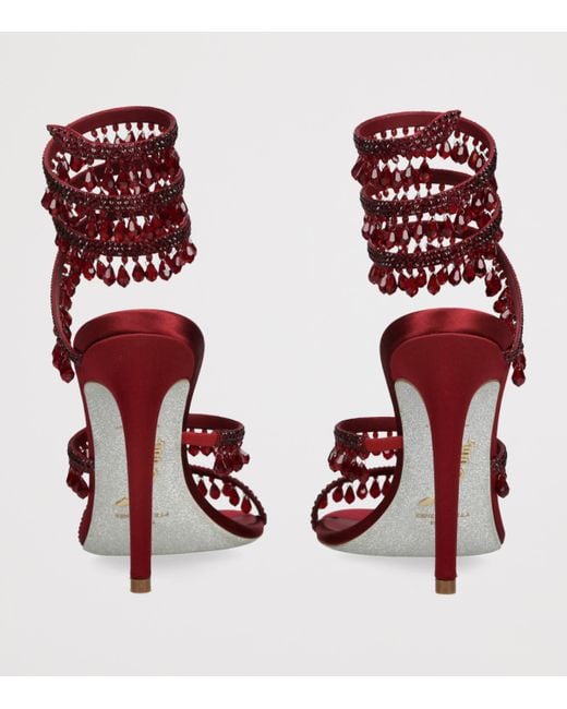 Rene Caovilla Red Satin Chandelier Heeled Sandals 105