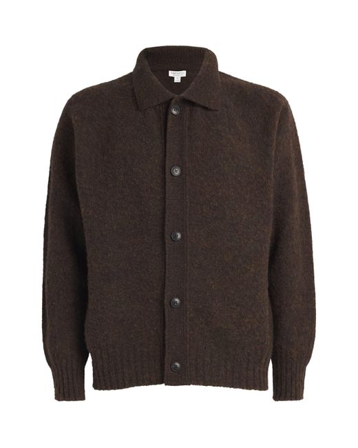Sunspel Brown Brushed Wool Shetland Cardigan for men