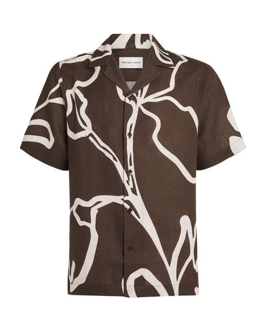 Frescobol Carioca Brown Linen Floral Roberto Shirt for men