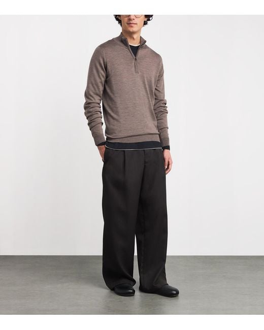 John Smedley Brown Extra Fine Merino Wool Half-Zip Tapton Sweater for men