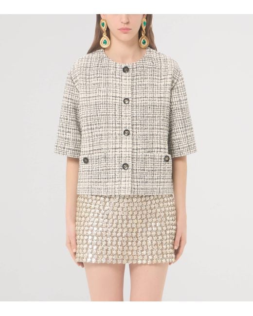 Valentino Natural Tweed Cropped-Sleeve Jacket