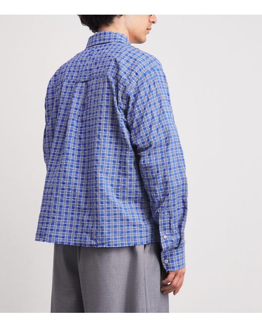 About Blank Blue Cotton Raw-Hem Check Shirt for men