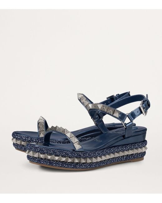 Christian Louboutin Pyraclou Leather Wedge Sandals 60 in Blue Lyst