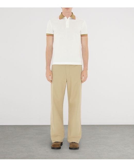 Burberry White Logo Collar Cotton Polo Shirt for men