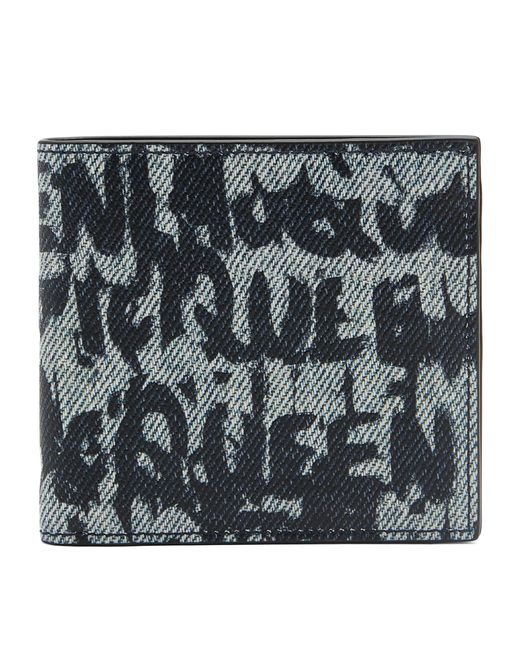 Alexander McQueen Black Leather Graffiti Logo Bifold Wallet for men