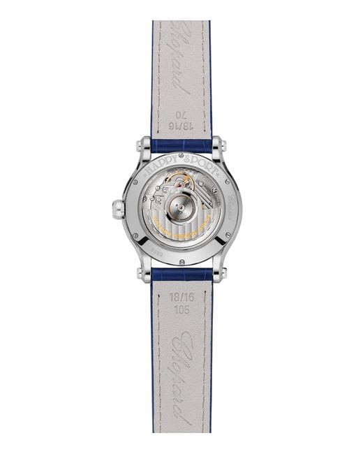 Chopard Blue Stainless Steel And Diamond Happy Sport Sun, Moon And Stars Watch